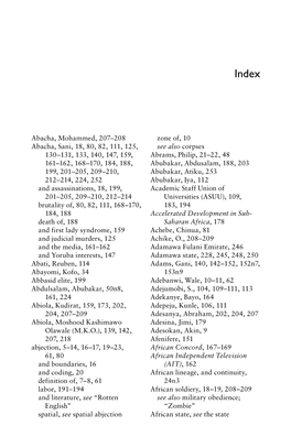 Abacha, Mohammed, 207–208 Abacha, Sani, 18, 80, 82, 111, 125