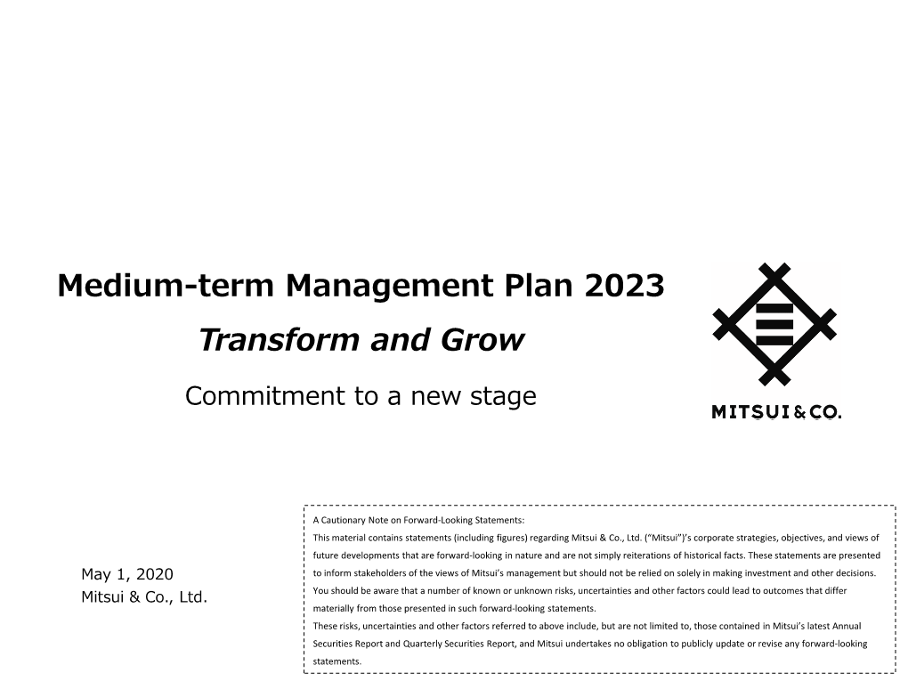 Medium-Term Management Plan 2023 Transform and Grow