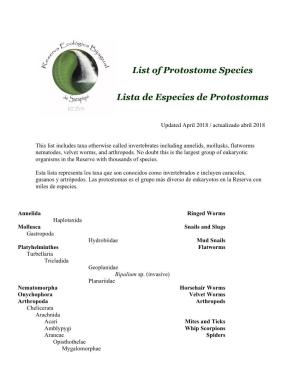 List of Protostome Species Lista De Especies De Protostomas