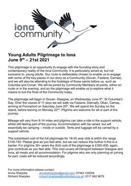 Young Adults Pilgrimage to Iona June 9Th – 21St 2021