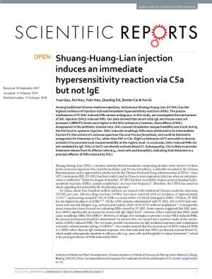 Shuang-Huang-Lian Injection Induces an Immediate Hypersensitivity