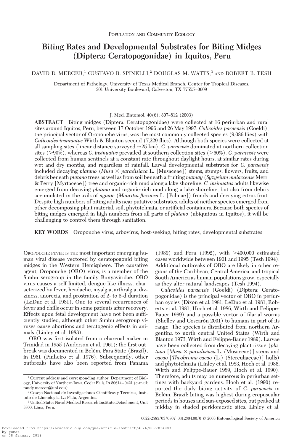 Biting Rates and Developmental Substrates for Biting Midges (Diptera: Ceratopogonidae) in Iquitos, Peru