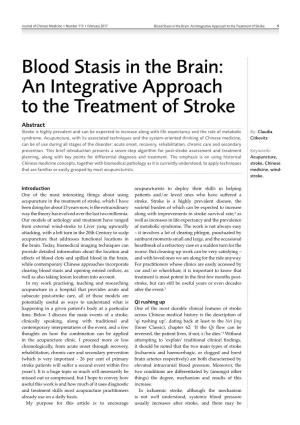 Blood Stasis in the Brain: an Integrative Approach to the Treatment of Stroke