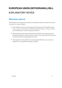 European Union (Withdrawal) Bill Explanatory Notes