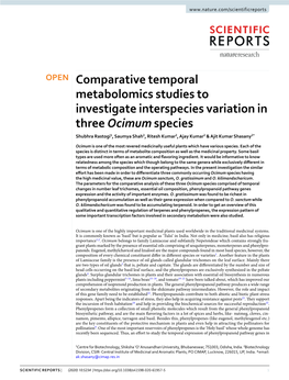 Comparative Temporal Metabolomics Studies to Investigate Interspecies