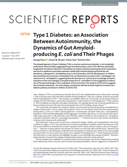 Type 1 Diabetes: an Association Between Autoimmunity, the Dynamics of Gut Amyloid- Received: 6 March 2019 Accepted: 17 June 2019 Producing E