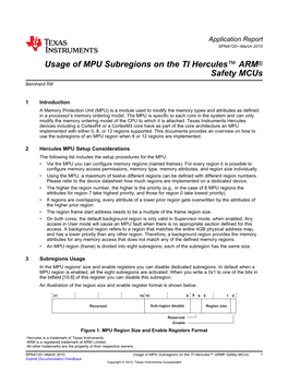 Usage of MPU Subregions on TI Hercules ARM Safety Mcus