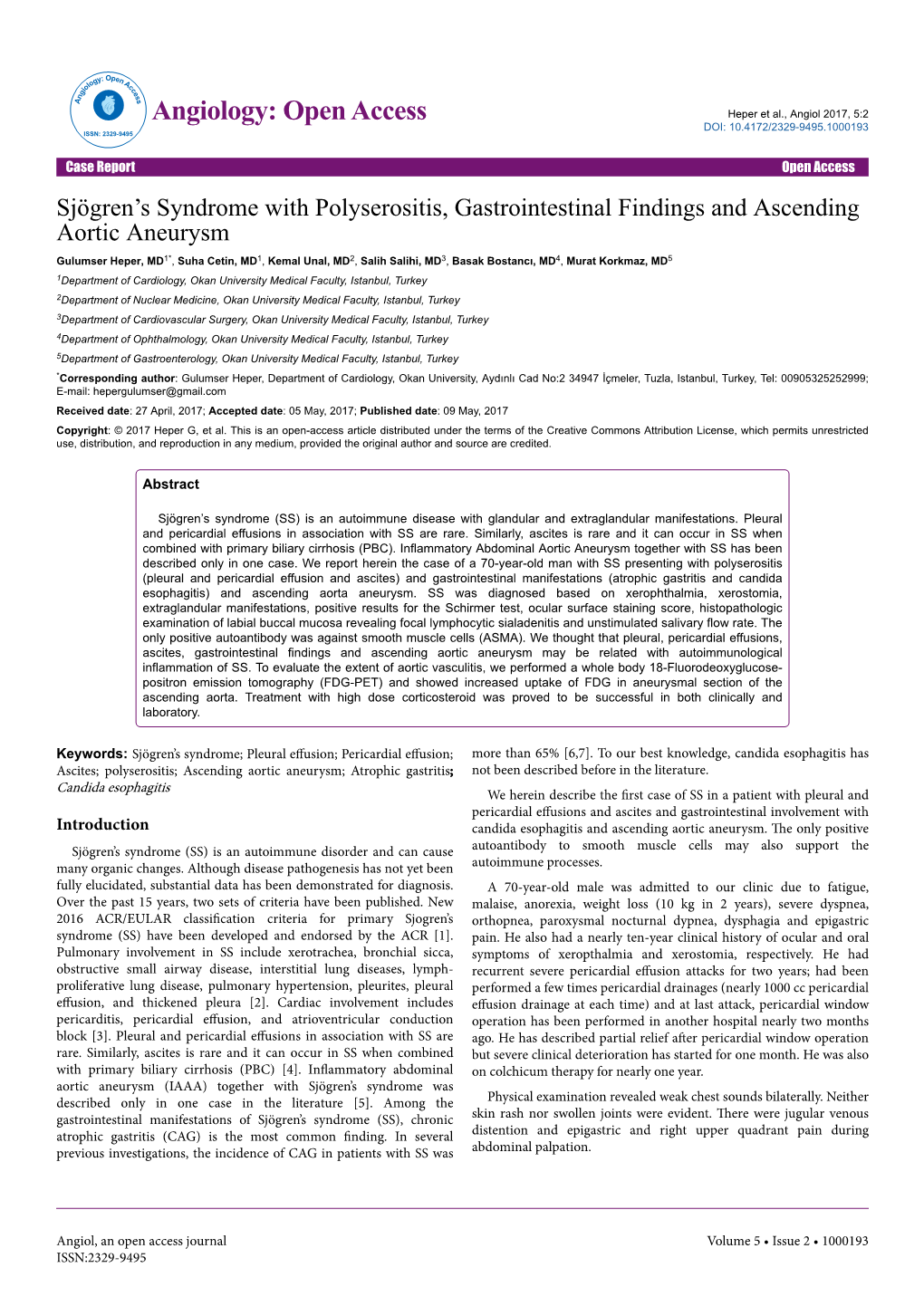 Sjögren's Syndrome with Polyserositis, Gastrointestinal Findings And