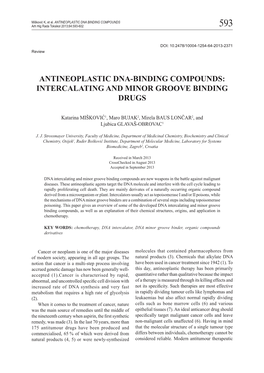 Antineoplastic Dna-Binding Compounds: Intercalating and Minor Groove Binding Drugs