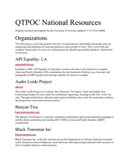 QTPOC National Resources