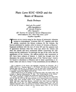 Plato Laws 833C-834D and the Bears of Brauron Paula Perlman