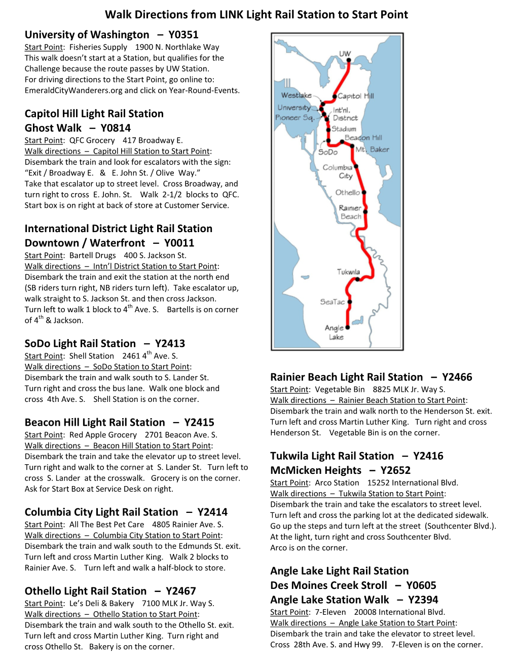 Walk Directions from LINK Light Rail Station to Start Point