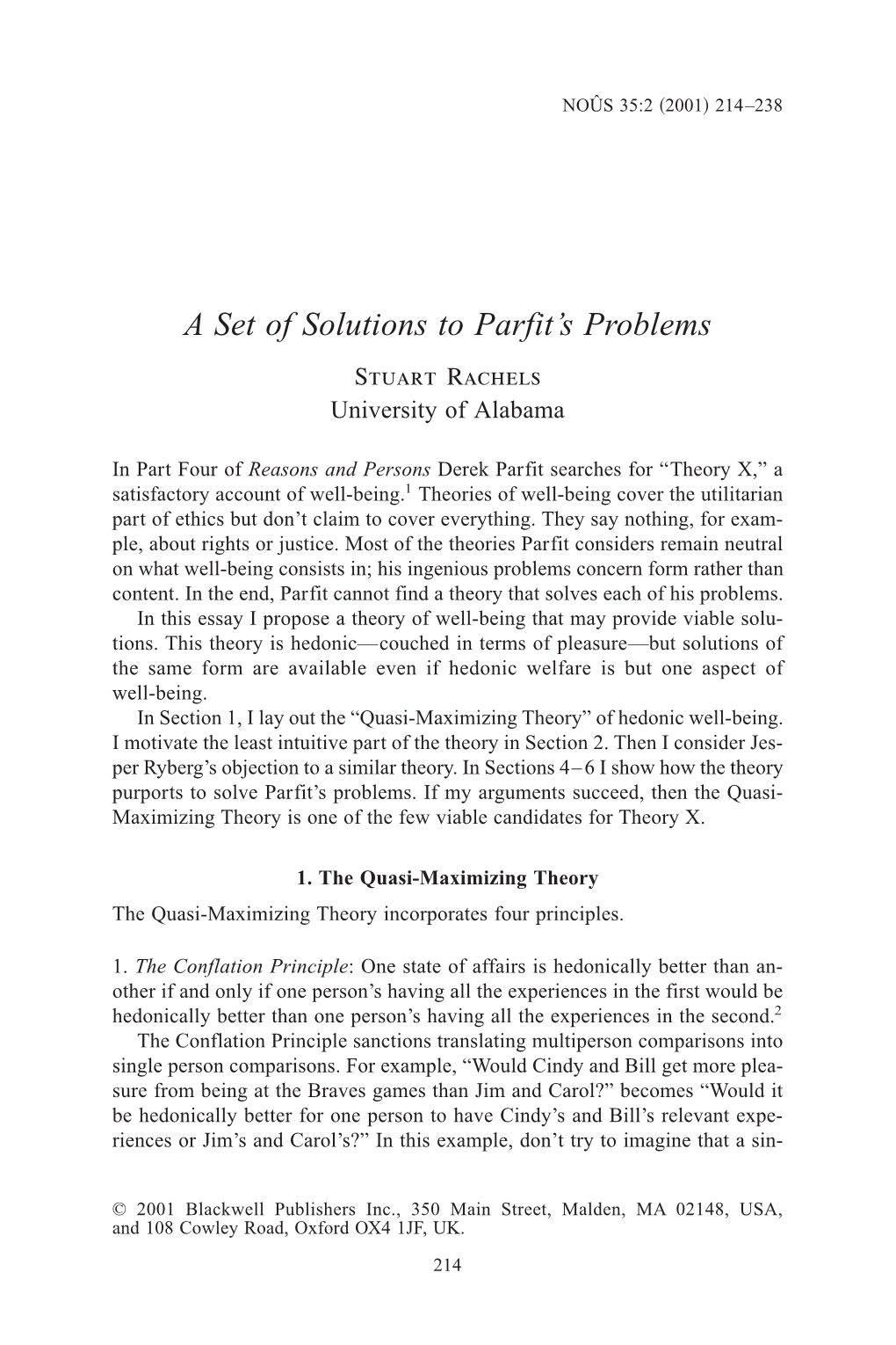 A Set of Solutions to Parfit's Problems