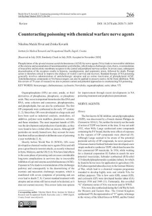Counteracting Poisoning with Chemical Warfare Nerve Agents Arh Hig Rada Toksikol 2020;71:266-284 266