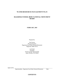 Water Resources Management Plan, Hagerman Fossil