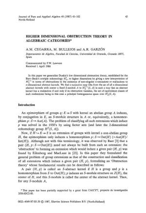 Idgher Dimensional Obstruction Theory in Algebraic Categories*