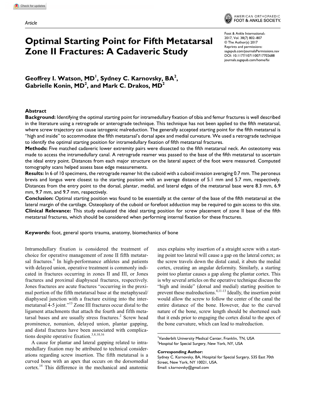 Optimal Starting Point for Fifth Metatarsal Zone