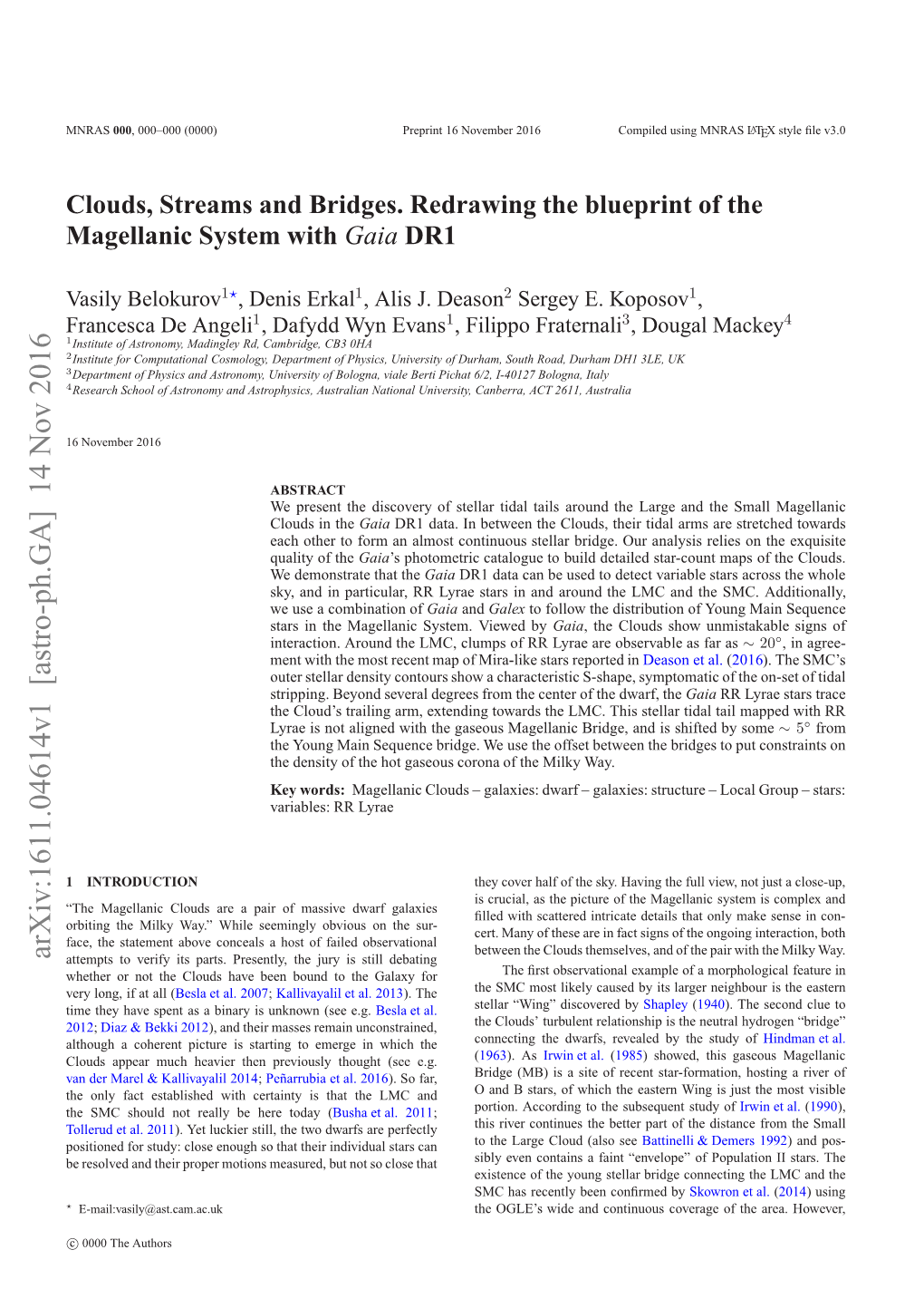 Arxiv:1611.04614V1 [Astro-Ph.GA] 14 Nov 2016 Lus Tem N Rde.Rdaigtebupito the of with Blueprint System the Magellanic Redrawing Bridges