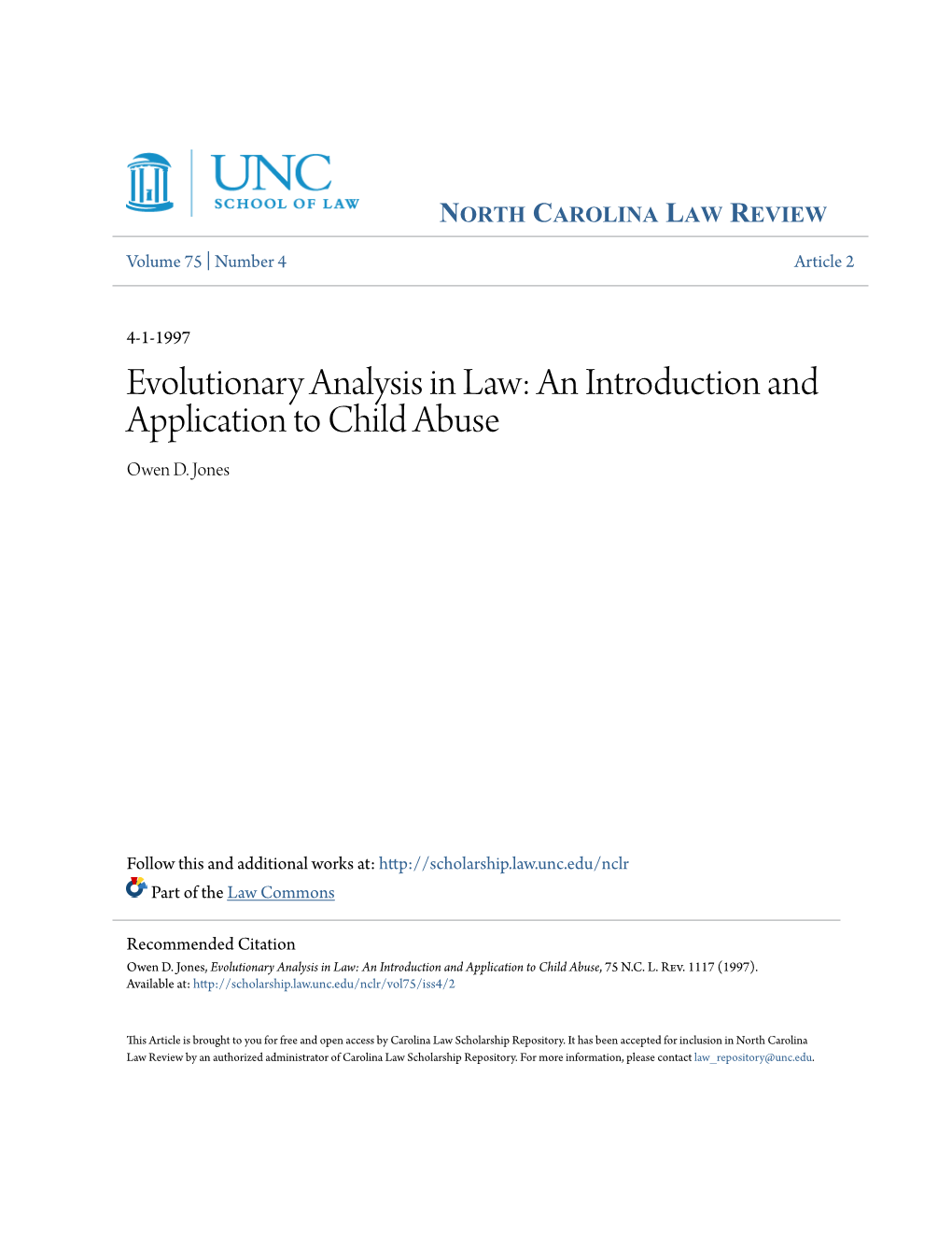 Evolutionary Analysis in Law: an Introduction and Application to Child Abuse Owen D