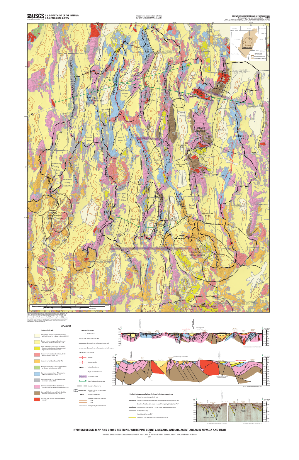 Plate 1. Hydrogeologic Map and Cross Sections, White Pine County, Nevada, and Adjacent Areas in Nevada