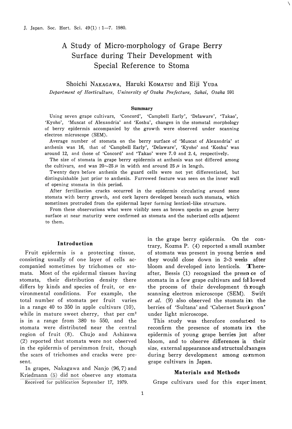 A Study of Micro-Morphology of Grape Berry Surface During Their Development with Special Reference to Stoma