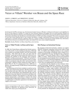 Victor Or Villain? Wernher Von Braun and the Space Race