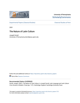 The Nature of Latin Culture