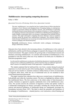 Multiliteracies: Interrogating Competing Discourses Kathy A