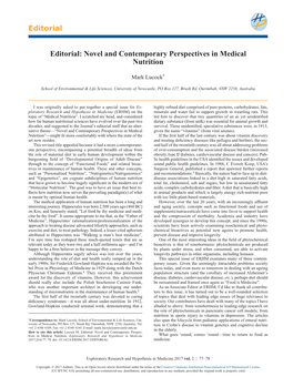 Editorial: Novel and Contemporary Perspectives in Medical Nutrition