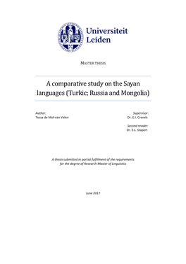 A Comparative Study on the Sayan Languages (Turkic; Russia and Mongolia)