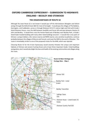 Oxford Cambridge Expressway – Submission to Highways England – Beckley and Stowood the Disadvantages of Route S2
