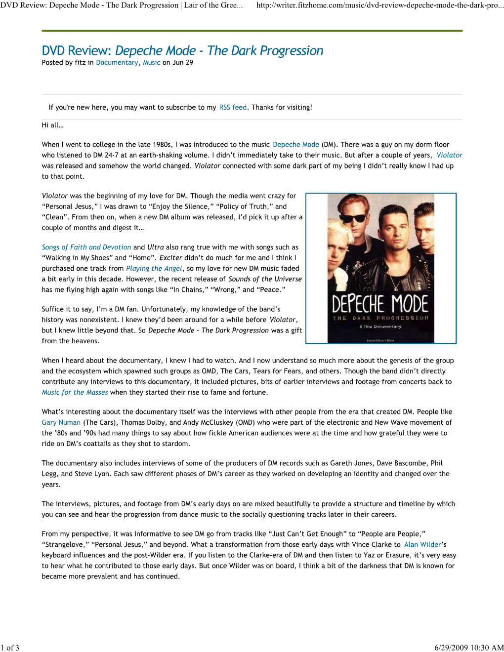 DVD Review: Depeche Mode - the Dark Progression | Lair of the Gree