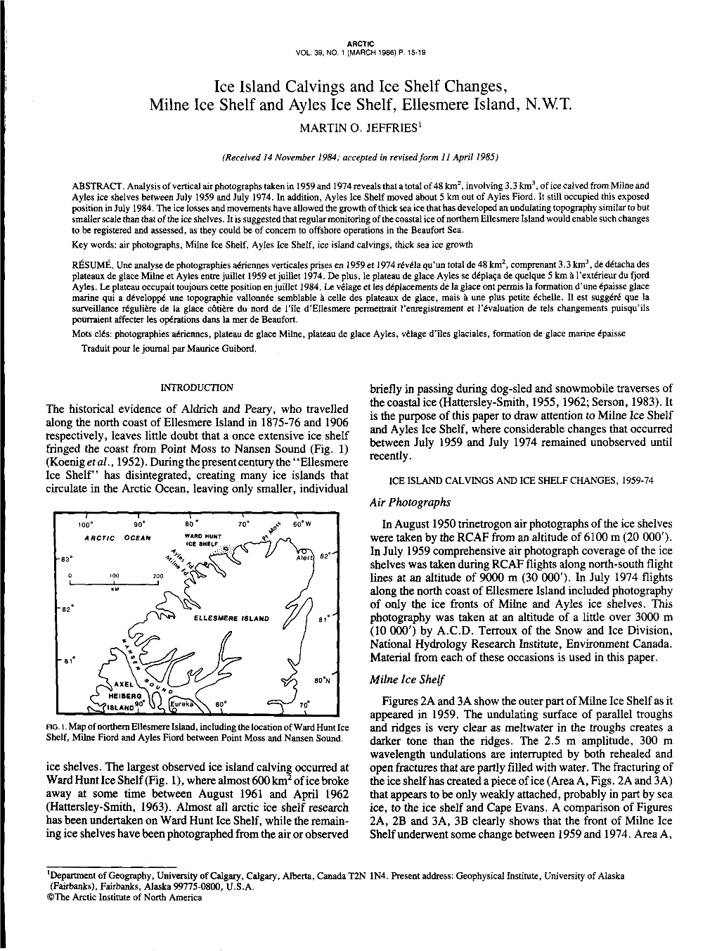 Ice Island Calvings and Ice Shelf Changes, Milne Ice Shelf and Ayles Ice Shelf, Ellesmere Island, N.W.T