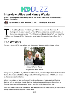 Interview: Alice and Nancy Wexler Hdbuzz Interviews Alice and Nancy Wexler, the Sisters at the Heart of the Hereditary Disease Foundation