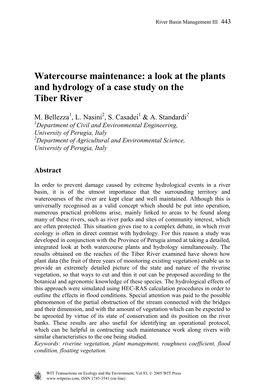 Watercourse Maintenance: a Look at the Plants and Hydrology of a Case Study on the Tiber River