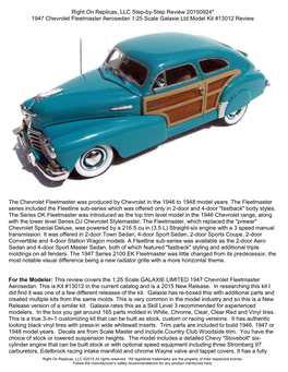 Review 20150924* 1947 Chevrolet Fleetmaster Aerosedan 1:25 Scale Galaxie Ltd Model Kit #13012 Review