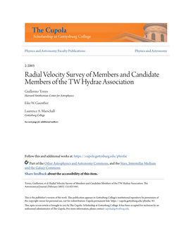 Radial Velocity Survey of Members and Candidate Members of the TW Hydrae Association Guillermo Torres Harvard-Smithsonian Center for Astrophysics