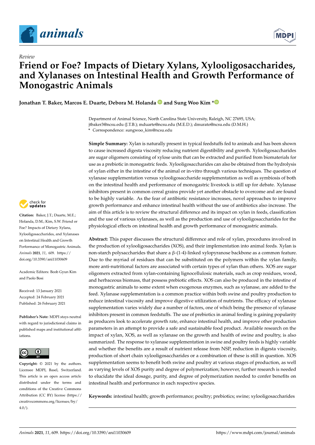 Impacts of Dietary Xylans, Xylooligosaccharides, and Xylanases on Intestinal Health and Growth Performance of Monogastric Animals