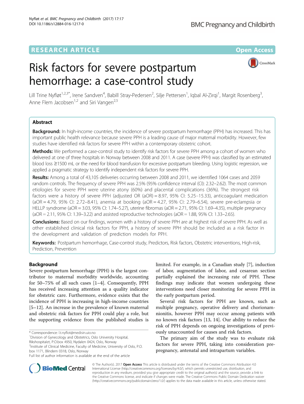 Risk Factors for Severe Postpartum Hemorrhage: a Case-Control Study