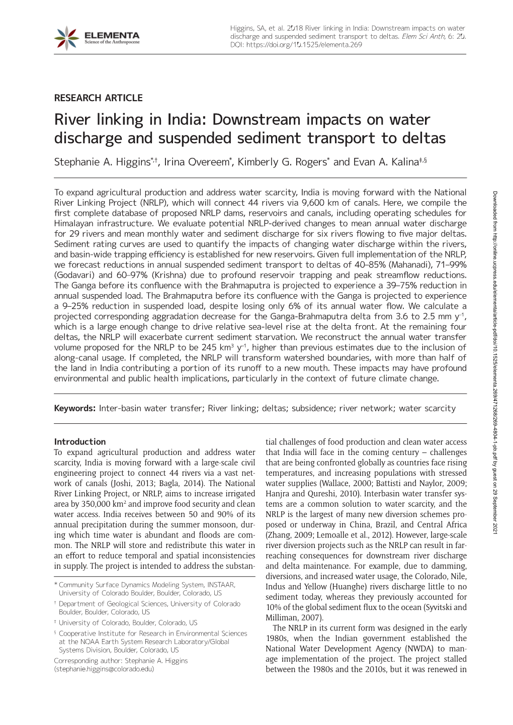 River Linking in India: Downstream Impacts on Water Discharge and Suspended Sediment Transport to Deltas