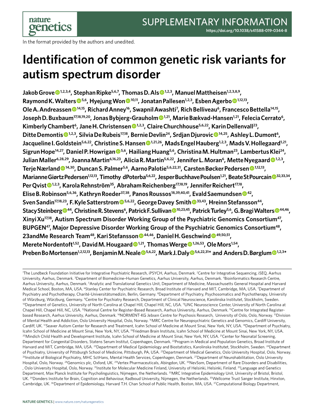 Identification of Common Genetic Risk Variants for Autism Spectrum Disorder