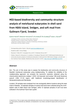 NGS-Based Biodiversity and Community Structure Analysis of Meiofaunal Eukaryotes in Shell Sand from Hållö Island, Smögen, and Soft Mud from Gullmarn Fjord, Sweden