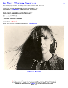 Joni Mitchell - a Chronology of Appearances V5.6