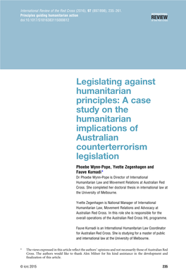 Legislating Against Humanitarian Principles: a Case Study on The