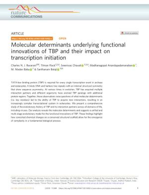 Molecular Determinants Underlying Functional Innovations of TBP and Their Impact on Transcription Initiation ✉ Charles N