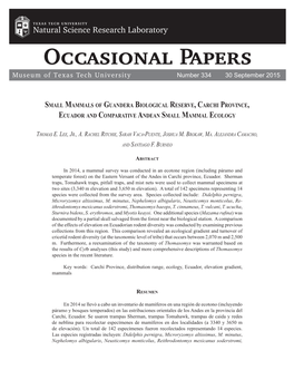 Small Mammals of Guandera Biological Reserve, Carchi Province, Ecuador and Comparative Andean Small Mammal Ecology