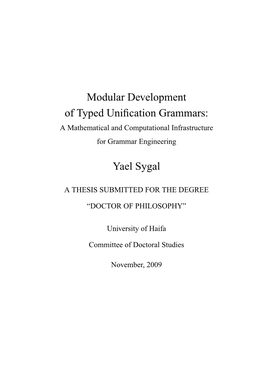 Modular Development of Typed Unification Grammars: Yael Sygal