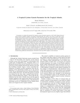 A Tropical Cyclone Genesis Parameter for the Tropical Atlantic