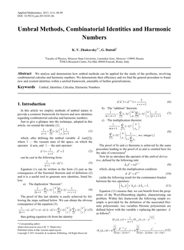 Umbral Methods, Combinatorial Identities and Harmonic Numbers