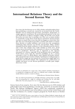 International Relations Theory and the Second Korean War